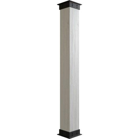 Rough Sawn Faux Wood Non-Tapered Square Column Wrap W/ Faux Iron Capital & Base, 8W X 8'H